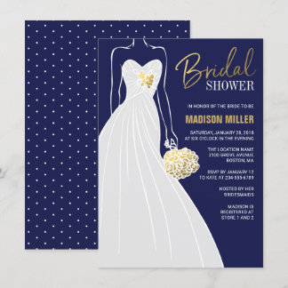 Elegant Bridal Shower Invitation | Blue and Gold