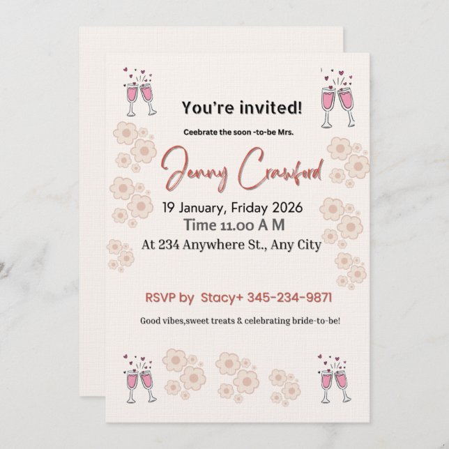 Elegant Bridal Shower Invitation | Printable & Cus (Front/Back)