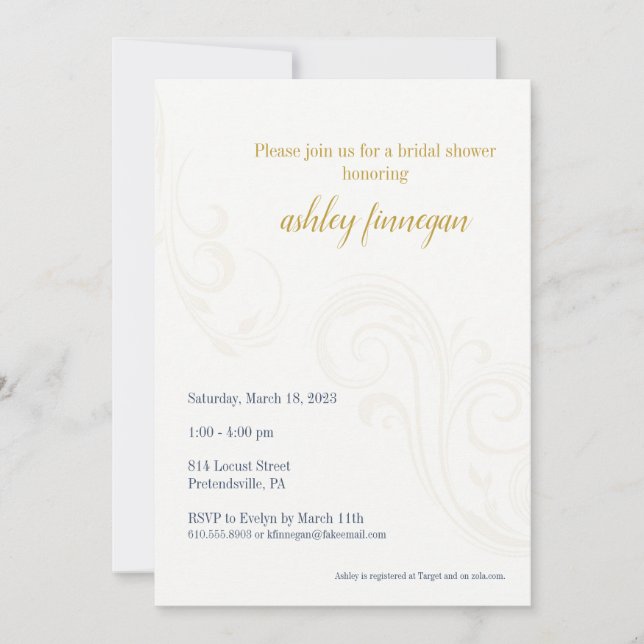 Elegant Bridal Shower Invite, Gold Invitation (Front)