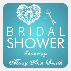 Elegant Bridal Shower Key To My Heart Turquoise Square Sticker