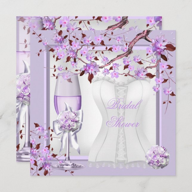 Elegant Bridal Shower Lavender Purple Lilac 4b Invitation (Front/Back)