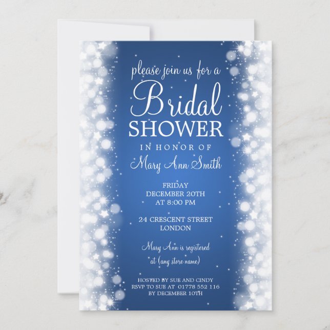 Elegant Bridal Shower Magic Sparkle Blue Invitation (Front)