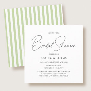 Elegant Bridal Shower Modern Script Green Stripes Invitation