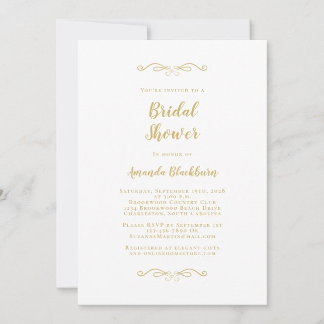 Elegant Bridal Shower Modern Script Weddings Gold Invitation (Front)