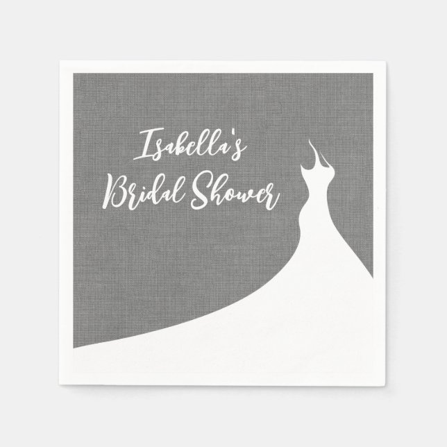 Elegant Bridal Shower Napkin grey linen (Front)