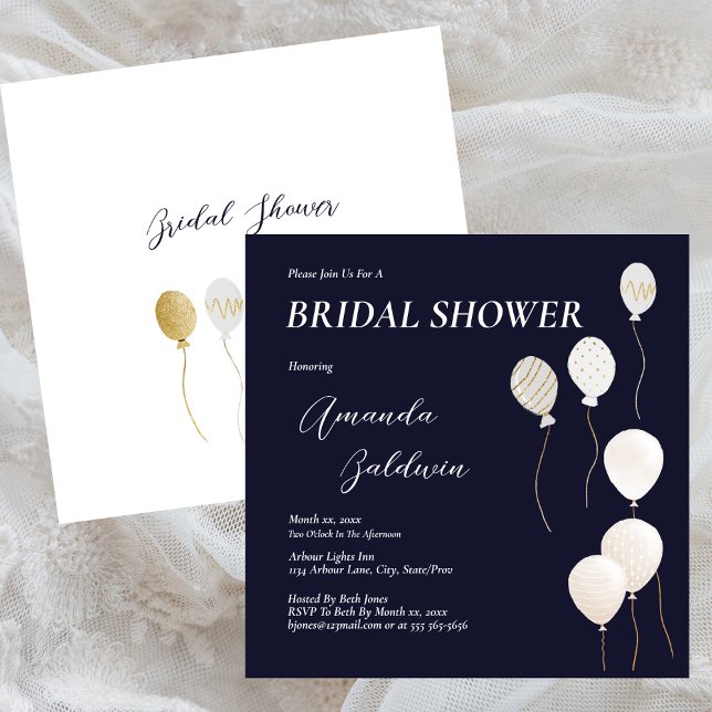 Elegant Bridal Shower Navy White Invitation (Elegant Bridal Shower Navy White Invitation)