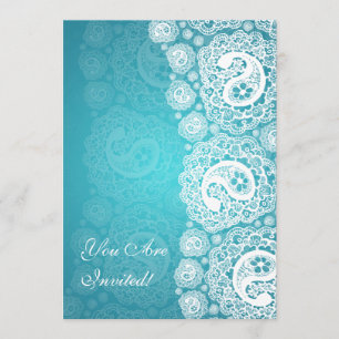Elegant Bridal Shower Paisley Lace Blue Invitation