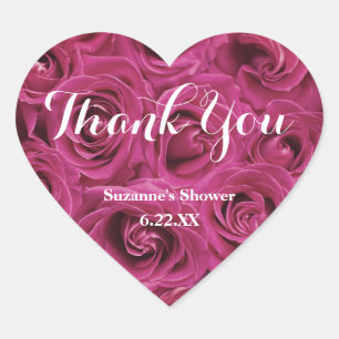 Elegant Bridal Shower Pink Floral Thank You Heart Sticker