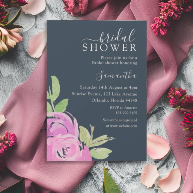 Elegant Bridal Shower Pink Rose Watercolor  Invitation (Creator Uploaded)