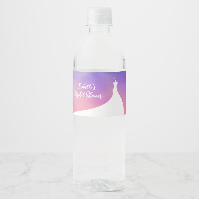 Elegant Bridal Shower purple watercolor  Water Bottle Label (Front)