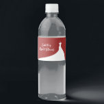 Elegant Bridal Shower red Water Bottle Label<br><div class="desc">An elegant wedding dress on a classic red background accents this bridal shower water bottle label, making it perfect for a winter, Christmas, holiday or red themed event. This is part of the Elegant Bridal Shower Collection in pink. If additional coordinating items are needed just contact us at prettyfancyinvites@gmail.com with...</div>