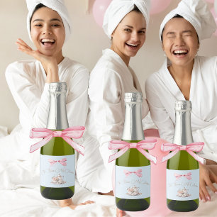 Elegant Bridal Shower Regency Bow Blue Vintage Sparkling Wine Label