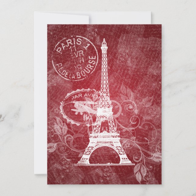 Elegant Bridal Shower Romantic Paris Red Invitation (Front)
