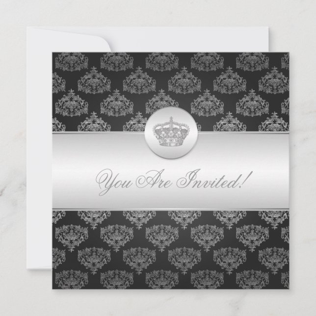 Elegant Bridal Shower Royal Crown Black Invitation (Front)
