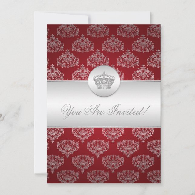 Elegant Bridal Shower Royal Crown Red Invitation (Front)