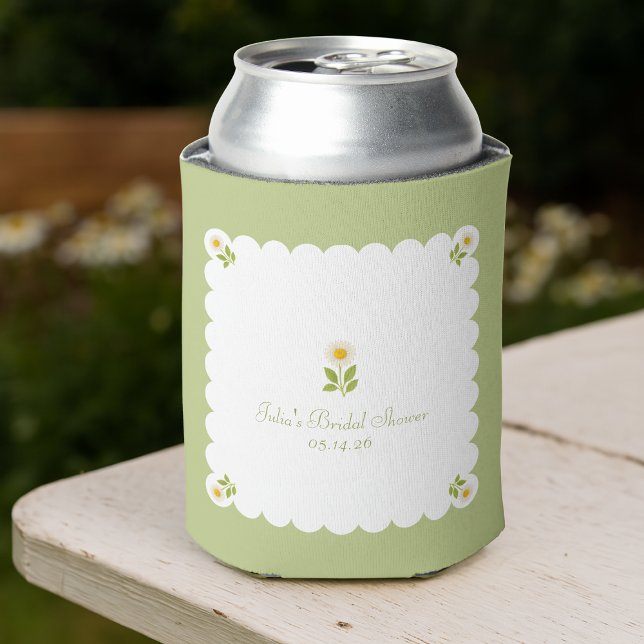 Elegant Bridal Shower Sage Green Daisy Cute Can Cooler (Creator Uploaded)