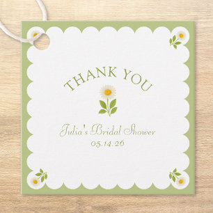 Elegant Bridal Shower Sage Green Daisy Thank You Favour Tags