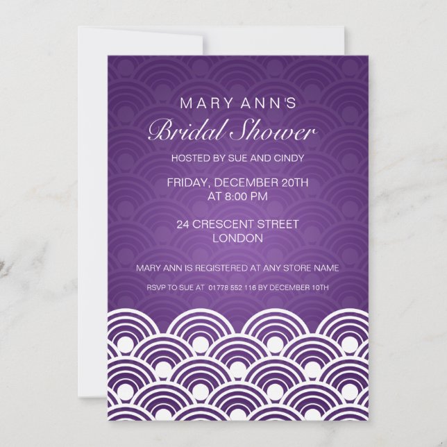 Elegant Bridal Shower Scalloped Pattern Purple Invitation (Front)