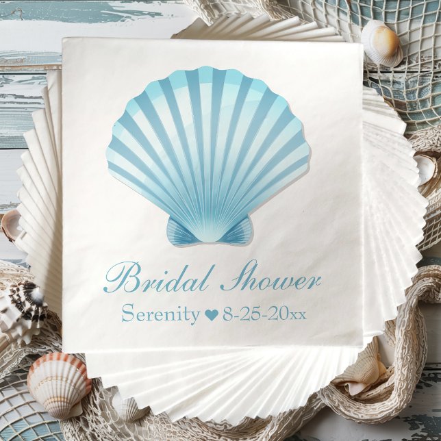 Elegant Bridal Shower Seashell Blue Nautical Beach Napkin (Creator Uploaded)