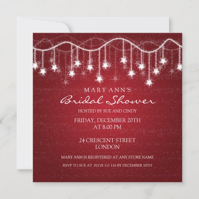 Elegant Bridal Shower Shimmering Stars Red Invitation (Front)