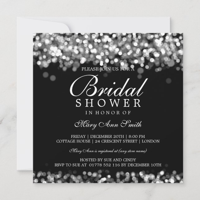 Elegant Bridal Shower Silver Lights Invitation (Front)