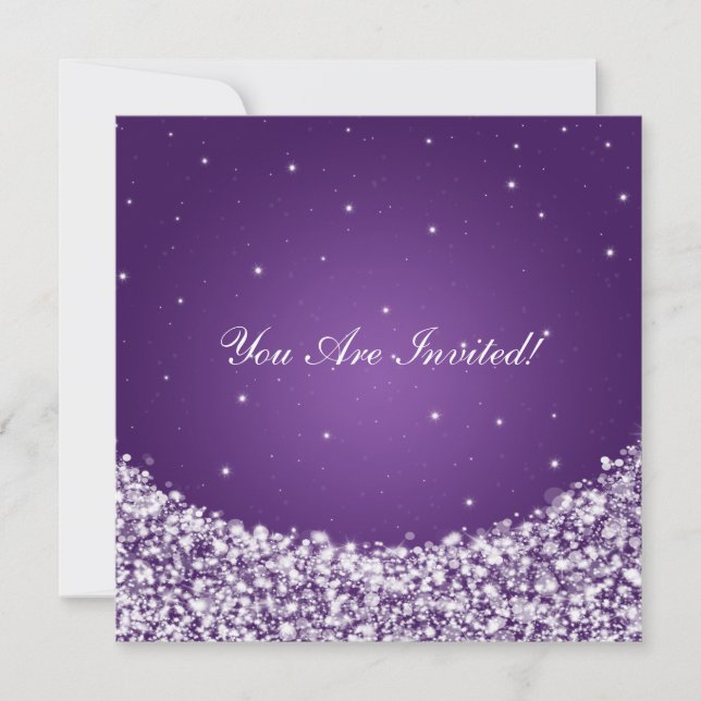 Elegant Bridal Shower Star Sparkle Purple Invitation (Front)