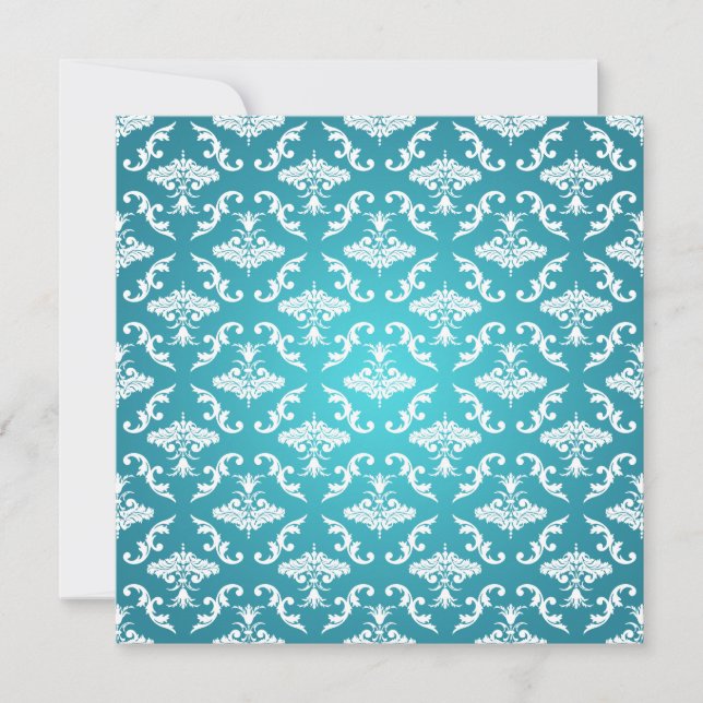 Elegant Bridal Shower Vintage Damask Blue Invitation (Front)