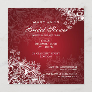Elegant Bridal Shower Vintage Swirls Red Invitation