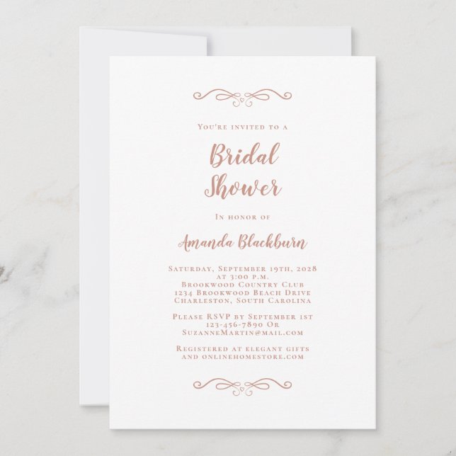 Elegant Bridal Shower Weddings Modern Script Blush Invitation (Front)