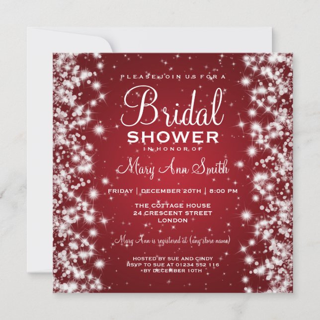 Elegant Bridal Shower Winter Sparkle Red Invitation (Front)