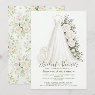 Elegant Bridal Shower with Wedding Dress  Invitation