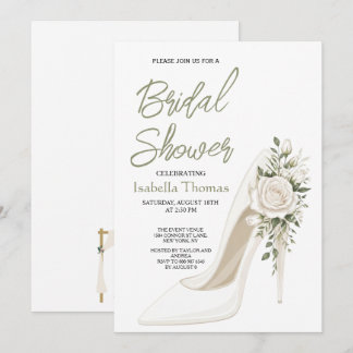 Elegant Bridal Shower with White Floral High Heel Invitation