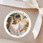 Elegant Bride and Groom Couple Photo Wedding Favou Classic Round Sticker<br><div class="desc">Elegant Bride and Groom Couple Photo Wedding Favour Classic Round Sticker</div>