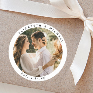 Elegant Bride and Groom Couple Photo Wedding Favou Classic Round Sticker
