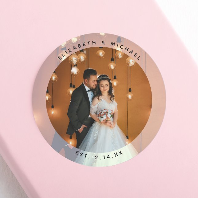 Elegant Bride and Groom Couple Photo Wedding Favou Classic Round Sticker (Creator Uploaded)