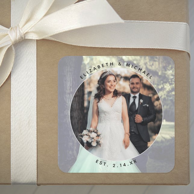Elegant Bride and Groom Couple Photo Wedding Favou Square Sticker (Creator Uploaded)