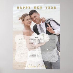 Elegant Bride and Groom Photo Mini Calendar Poster