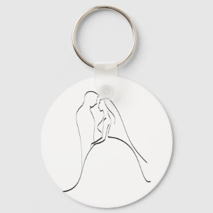 Elegant Bride and Groom Silhouette Template Key Ring