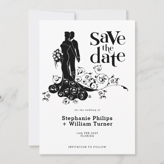 Elegant Bride And Groom Wedding Silhouette Save The Date (Front)