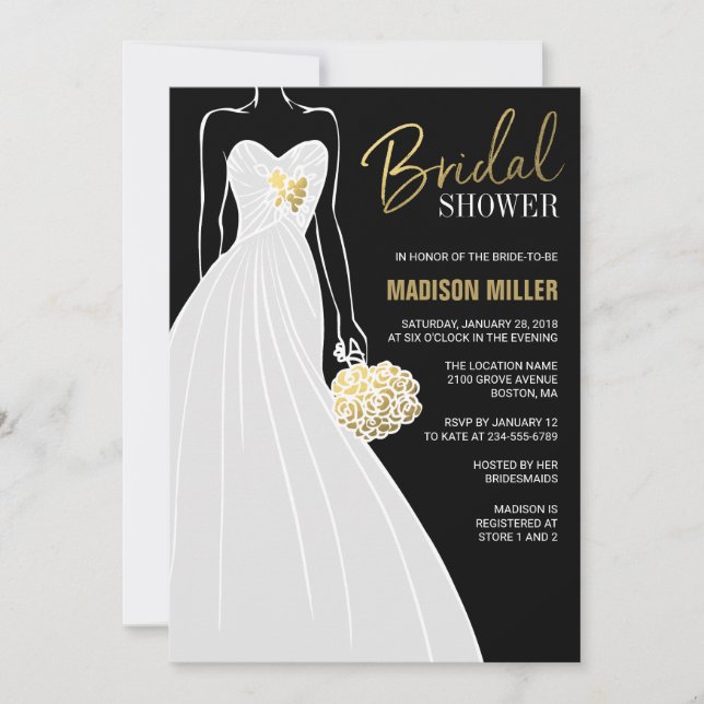 Elegant Bride Black Gold Foil Bridal Shower Invitation (Front)