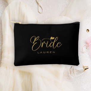 Elegant Bride Black & Gold Script Name Gift Accessory Pouch