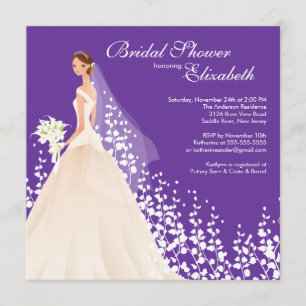 Elegant Bride Bridal Shower Invitation Purple