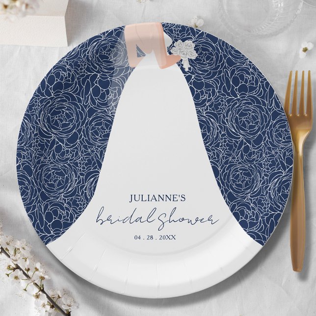 Elegant Bride Bridal Shower Navy Blue Paper Plate (Creator Uploaded)
