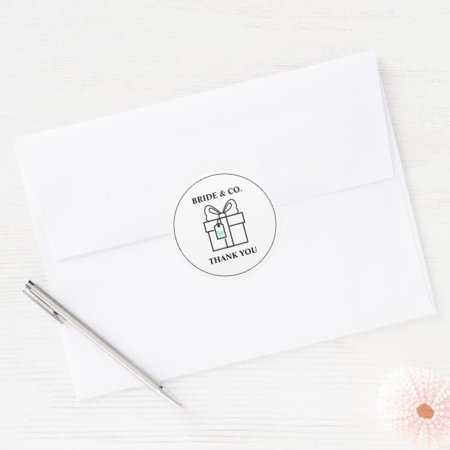 Elegant Bride & Co. Bridal Shower Teal Classic Round Sticker (Envelope)