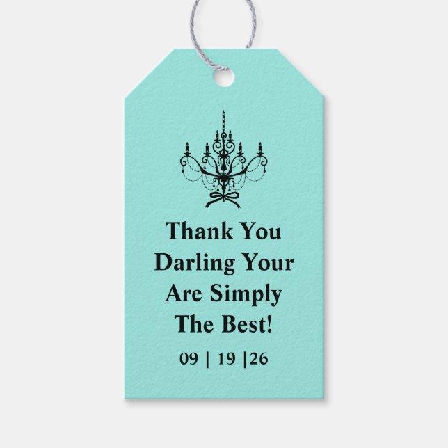 Elegant Bride & Co. Bridal Shower Teal Gift Tags (Front)