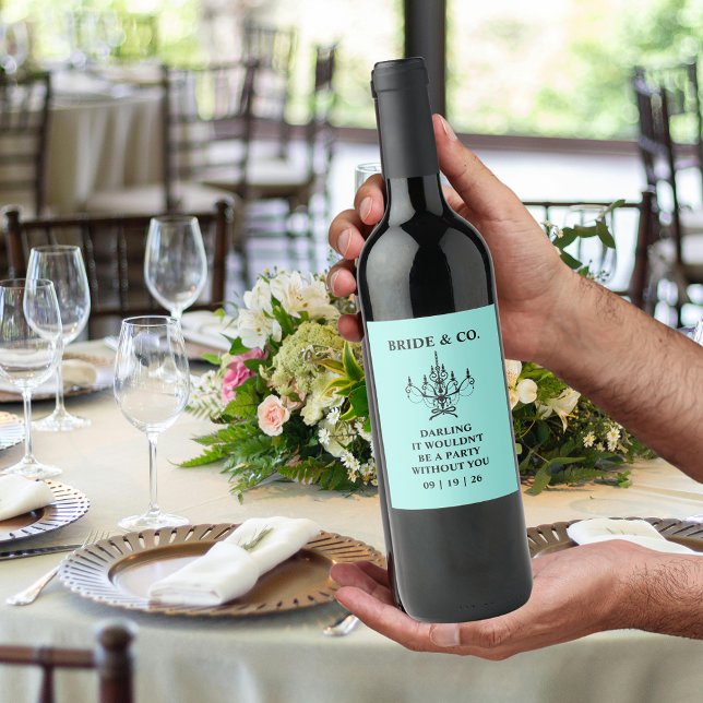 Elegant Bride & Co. Bridal Shower Teal Wine Label (Creator Uploaded)