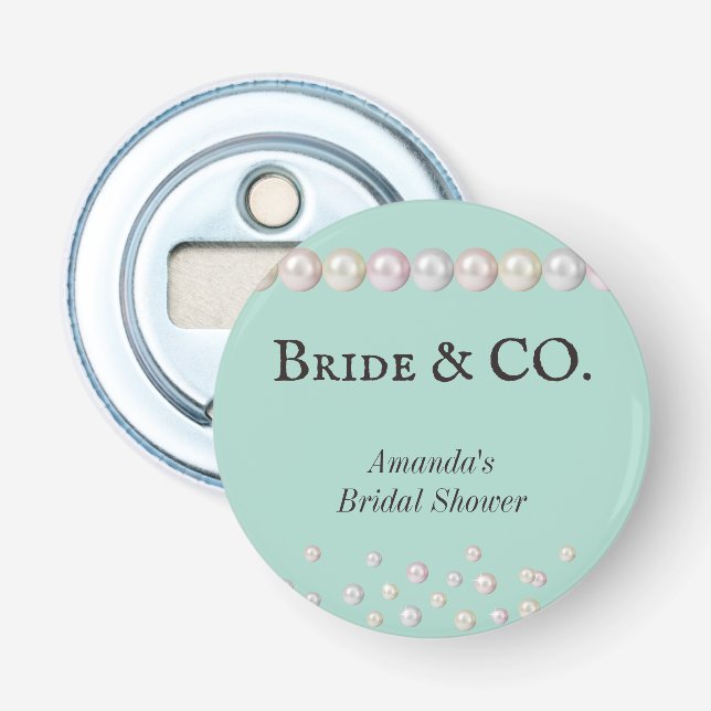 Elegant Bride & Co Teal Blue Pearl Bridal Shower Bottle Opener (Front)