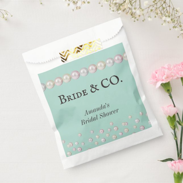 Elegant Bride & Co Teal Blue Pearl Bridal Shower Favour Bags (Sealed)