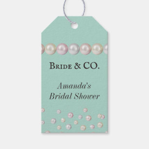 Elegant Bride & Co Teal Blue Pearl Bridal Shower Gift Tags