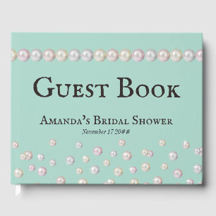 Elegant Bride & Co Teal Blue Pearl Bridal Shower Guest Book